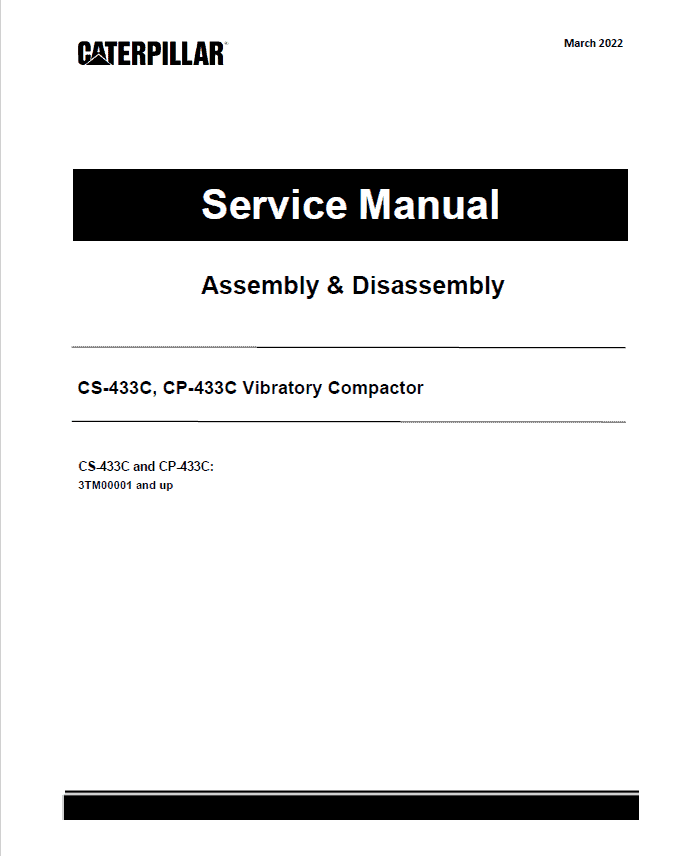 Caterpillar CAT CS-433C, CP-433C Vibratory Compactor Service Repair Manual (3TM00001 and up)