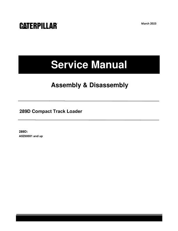 caterpillar cat 289d compact track loader service repair manual a9z00001 and up 1