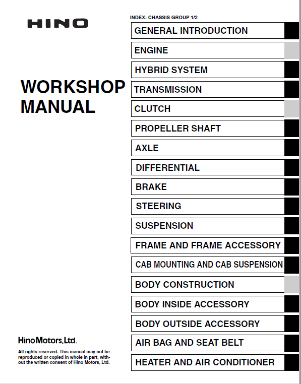 Hino Truck 2017 Coe Hev Service Manual