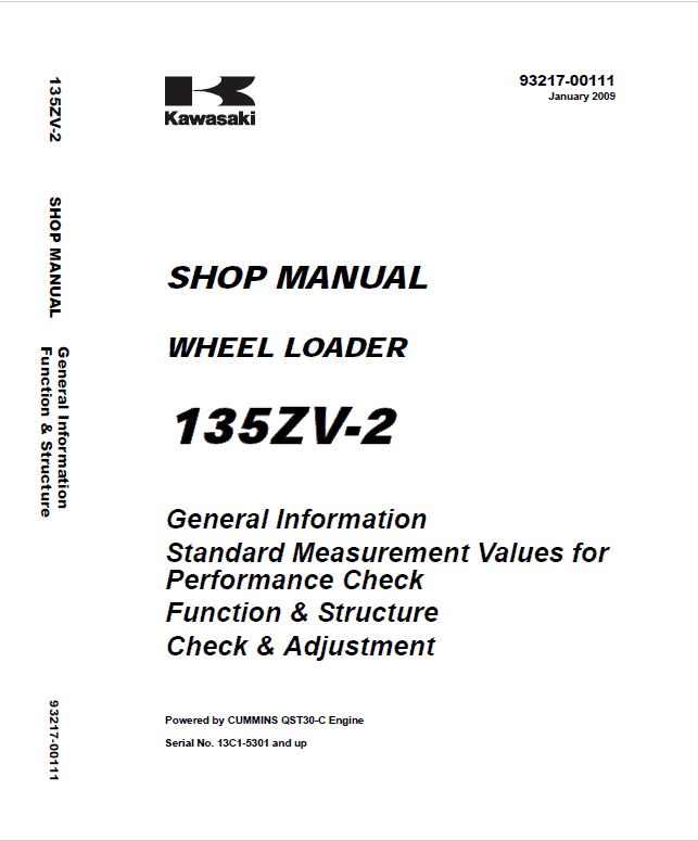 Kawasaki 135ZV-2 Wheel Loader Service Manual