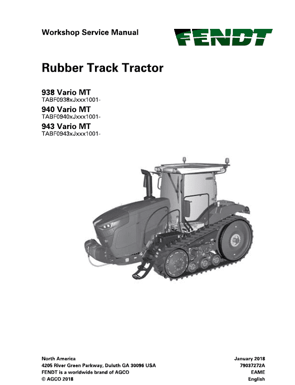Fendt 938 Vario MT, 940 Vario MT, 943 Vario MT Tractor Service Manual