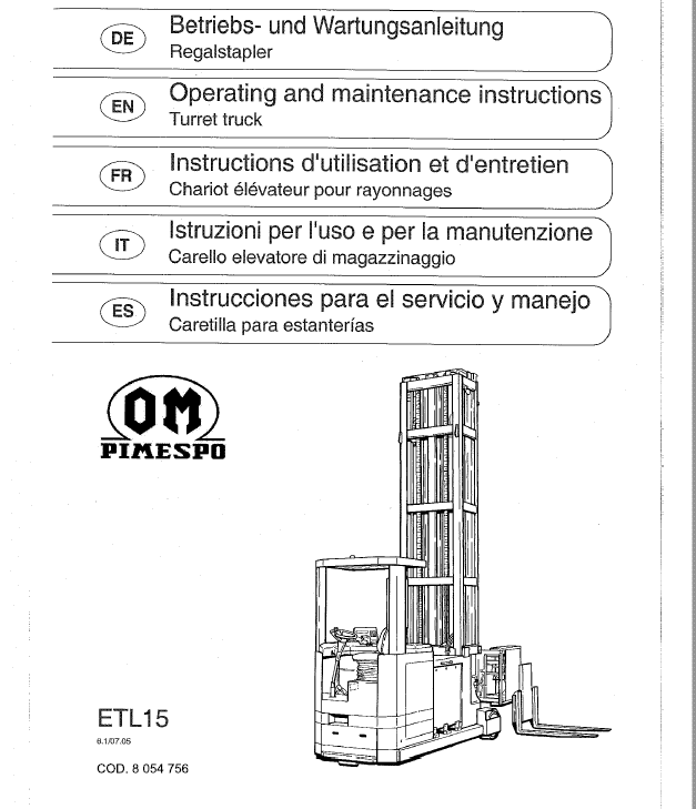 OM Pimespo ETL15 Forklift Workshop Manual