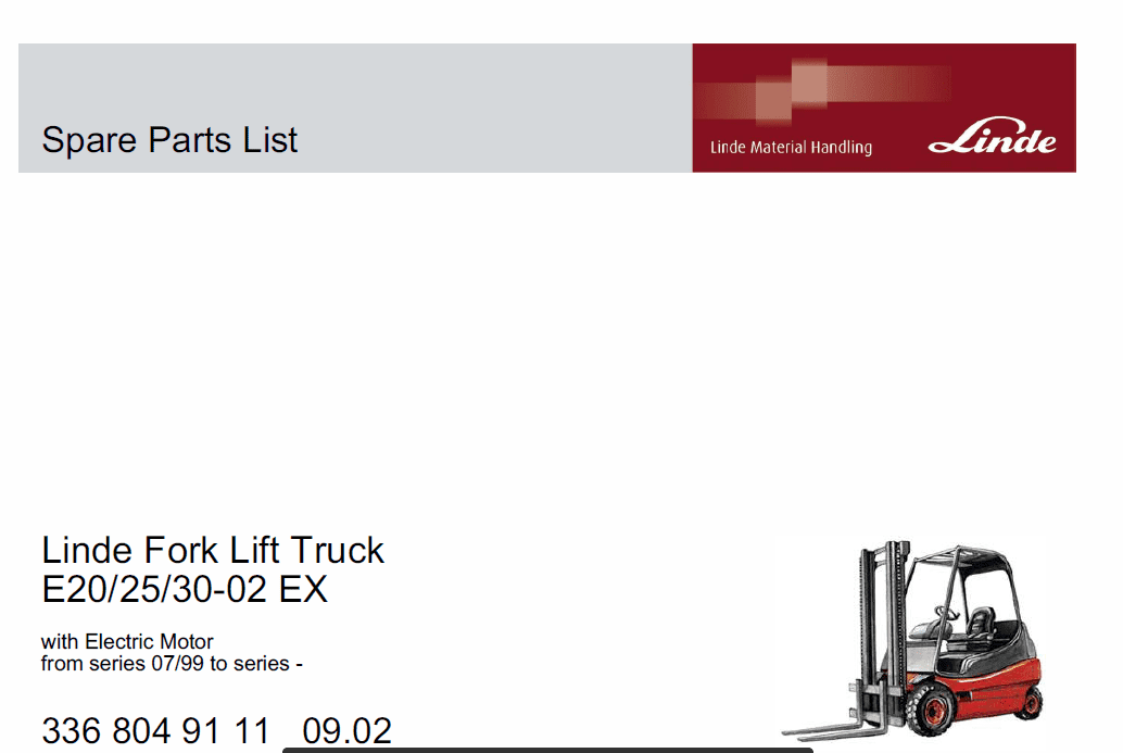 Linde Series 336 Electric Forklift Truck: E20, E25, E30 Workshop Service Manual