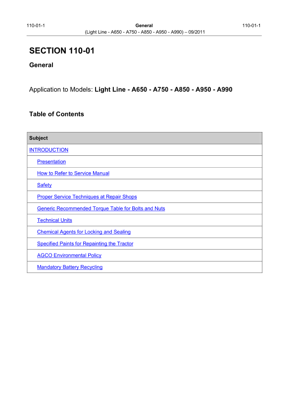 Valtra A650, A750, A850, A950, A990 Tractors Repair Manual
