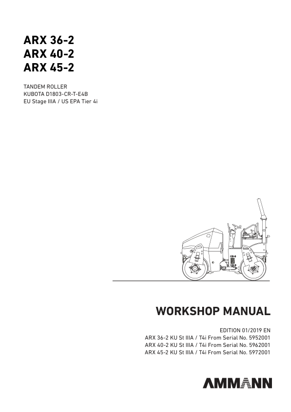 Ammann ARX 36-2, ARX 36-2C Tandem Roller Workshop Repair Manual