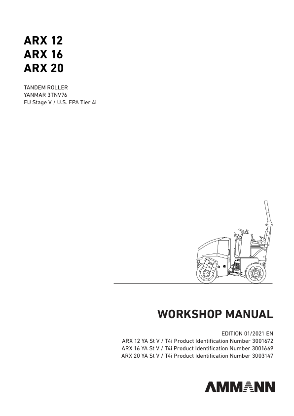 Ammann ARX 12, ARX 16, ARX 16 K, ARX 20, ARX 23, ARX 23 K Tandem Roller Workshop Repair Manual