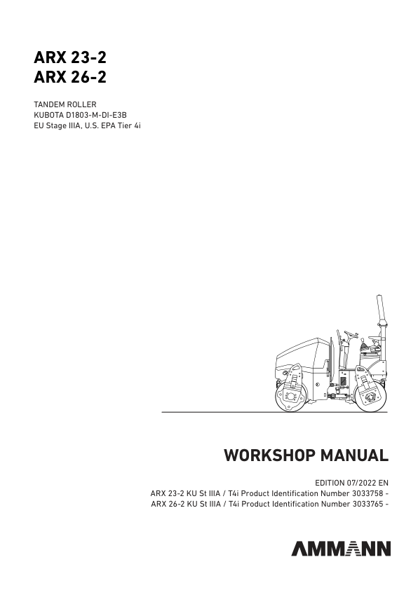 Ammann ARX 26-2, ARX 26-2C Tandem Roller Workshop Repair Manual