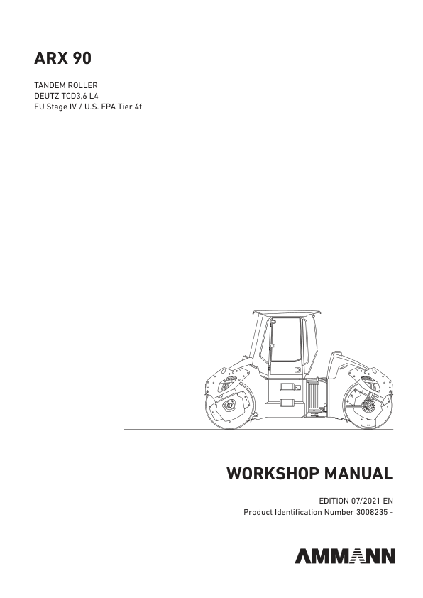 Ammann ARX 90, ARX 90 HF, ARX 90 K Heavy Tandem Roller Workshop Repair Manual