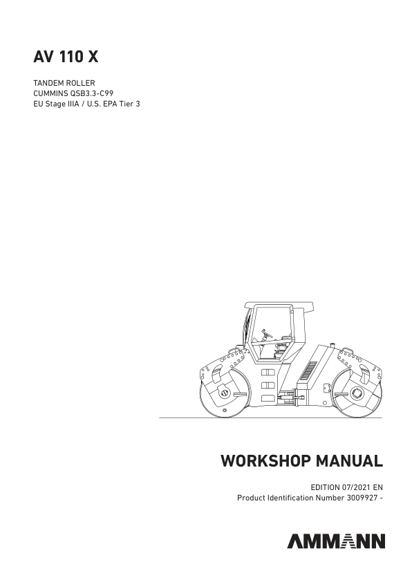 Ammann AV 110 X, AV 110 X4 Heavy Tandem Roller Workshop Repair Manual