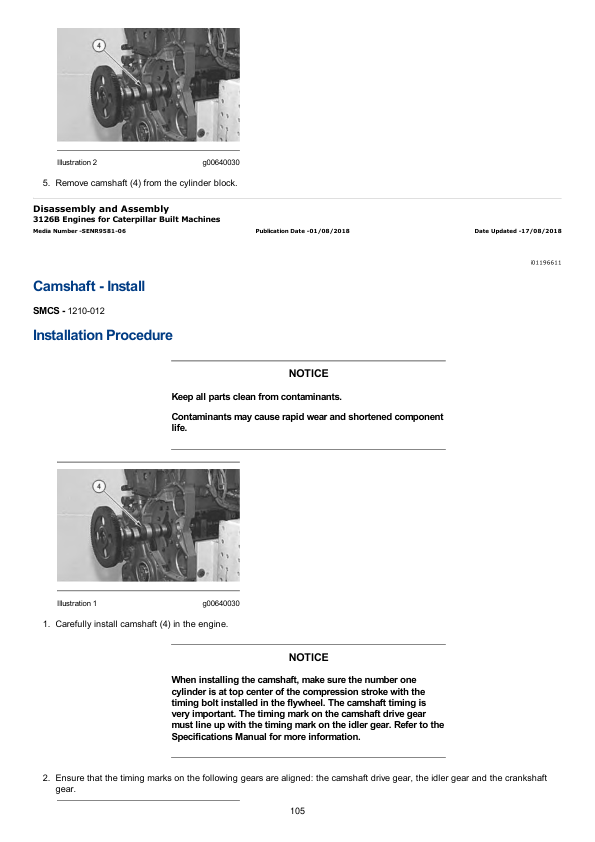 caterpillar cat 3126b engine machine service repair manual bma00001 and up 105