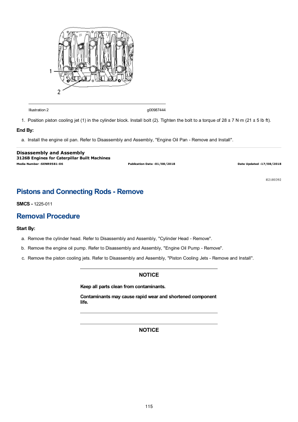 caterpillar cat 3126b engine machine service repair manual bma00001 and up 115
