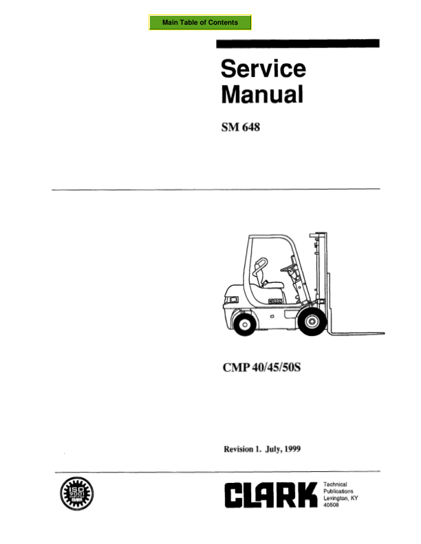 Clark CMP40, CMP45, CMP50S Forklift Service Repair Manual