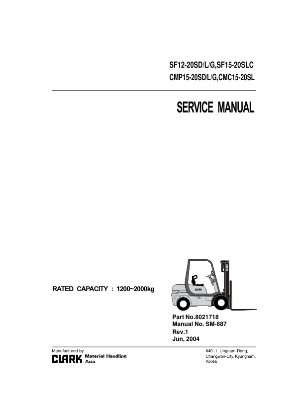Clark CMP15D, CMP15L, CMP15G, CMP18D, CMP18L, CMP18G Forklift Service Repair Manual