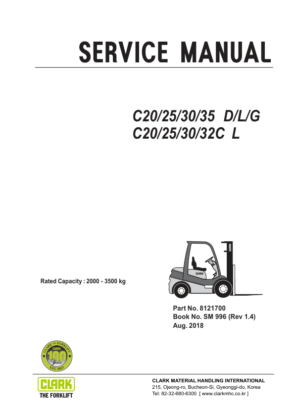 Clark C20D, C25D, C30D, C35D Forklift Service Repair Manual (4TNE98 Tier 3 Engine)