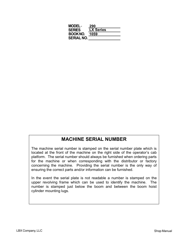Linkbelt 290LX Excavator Service Repair Manual