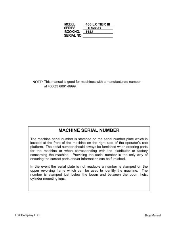 Linkbelt 460LX (Tier 3) Excavator Service Repair Manual