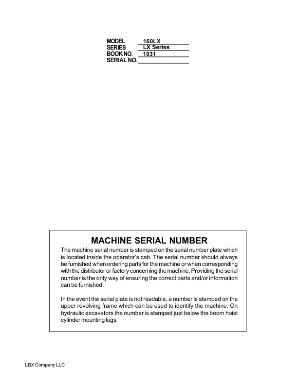 Linkbelt 160LX Excavator Service Repair Manual