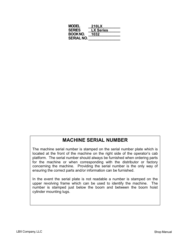 Linkbelt 210LX Excavator Service Repair Manual