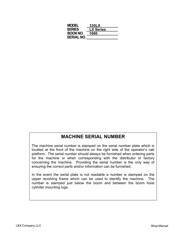 Linkbelt 330LX, 350LX, 370LX Excavator Service Repair Manual