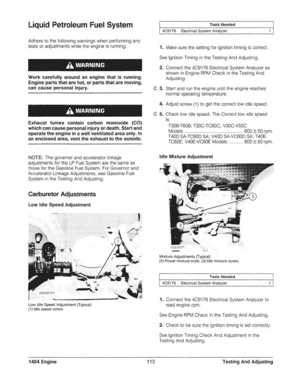 Caterpillar 1404 Engine Specifications Systems Operation Testing and Adjusting SENB8080-05-5
