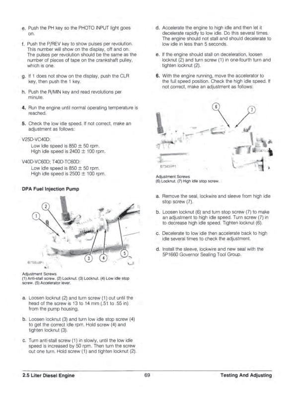 Caterpillar 2.5 Liter (XD3P) Diesel Engine Specifications Systems Operation Testing and Adjusting SENB8238-03-5