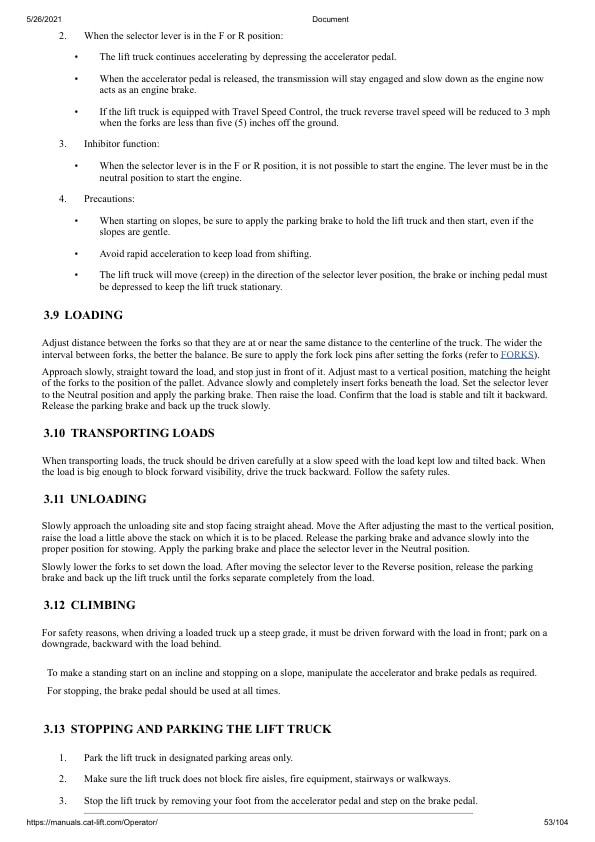 Alternative view of Caterpillar 2C7000 - 2C8000-SWB Lift Trucks Operation and Maintenance Manual OCFAA-AC1F2-200