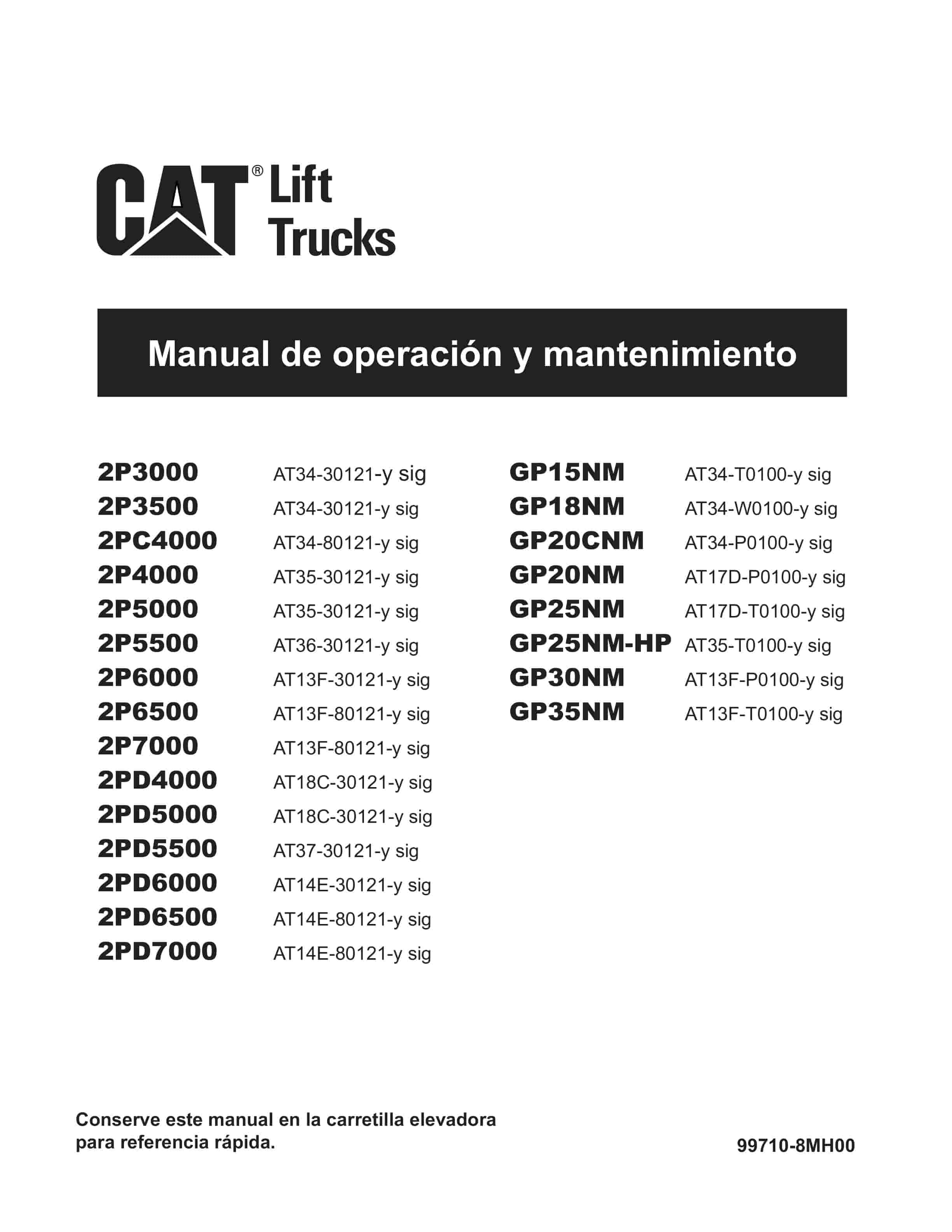 Caterpillar 2P3000 to 2PD7000, GP15NM-35NM Operation and Maintenance Manual 99710-8MH00