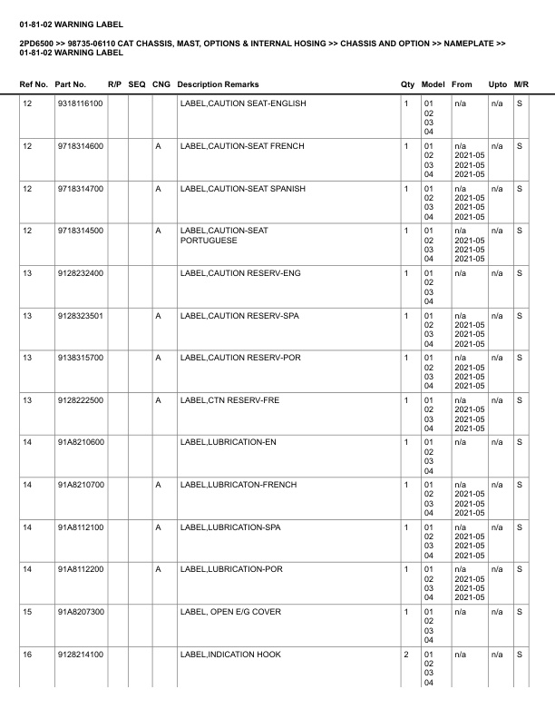 Alternative view of Caterpillar 2PD6500 Parts Manual 98735-06110