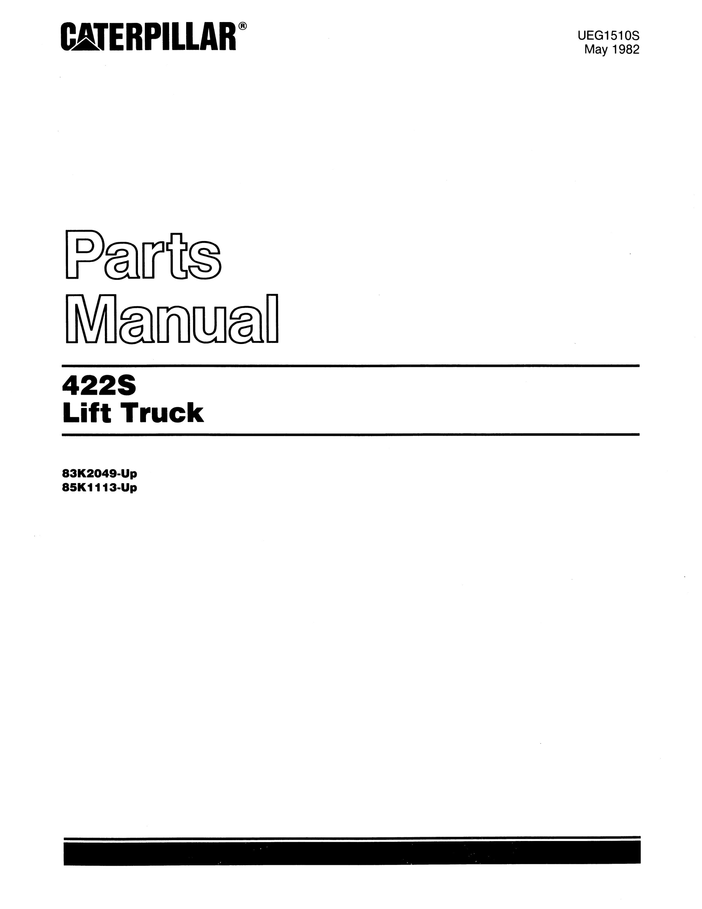 Caterpillar 422S Lift Truck Parts Manual UEG1510S