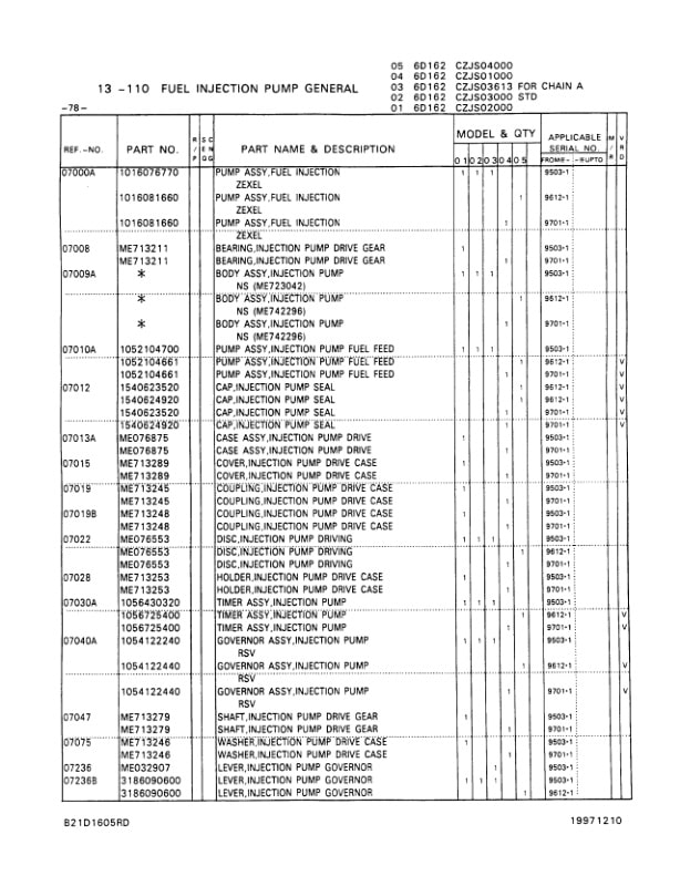 Caterpillar 6D16 Diesel Engine Parts Manual 98705-58040-2