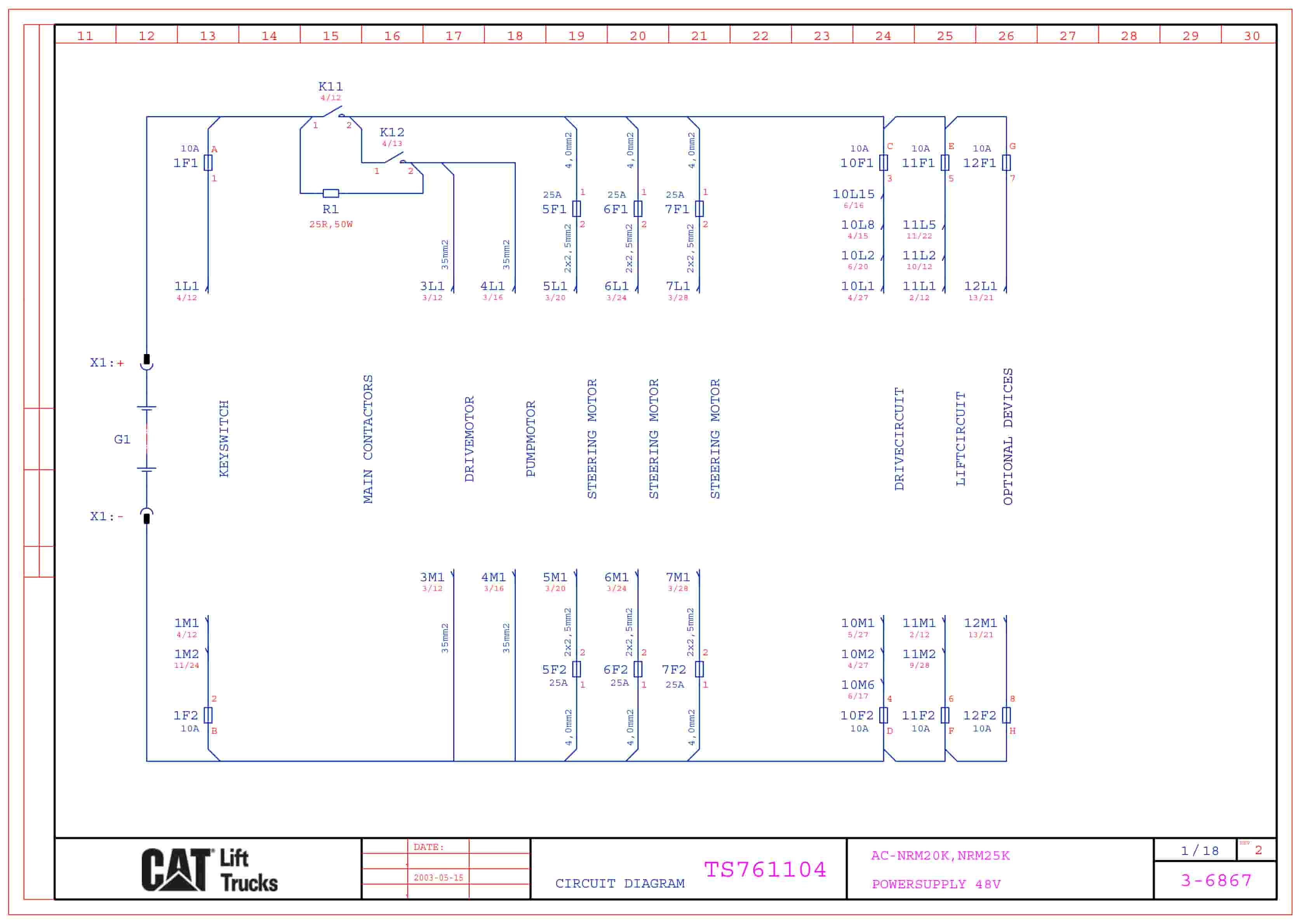 Caterpillar AC-NRM20K, NRM25K Electrical Diagrams TS761104
