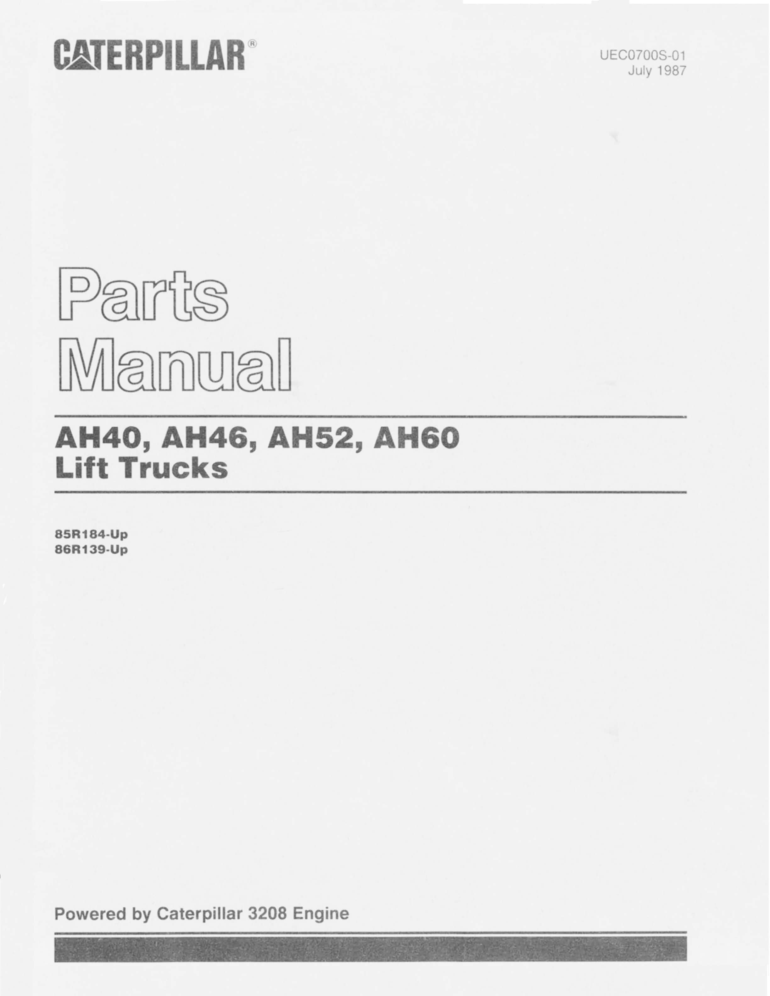 Caterpillar AH40, AH46, AH52, AH60 Lift Trucks Parts Manual UEC0700S-01