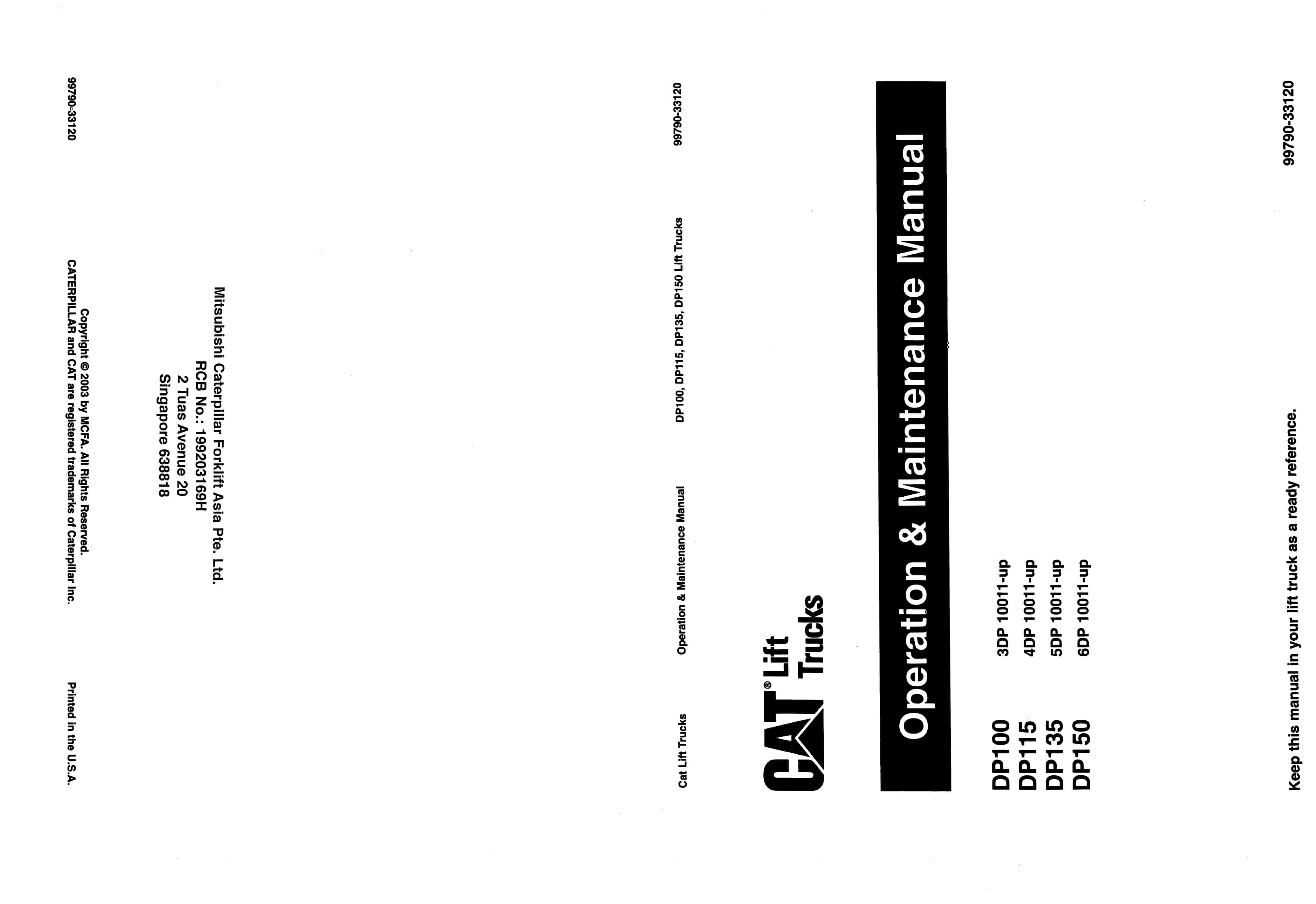 Caterpillar DP100, DP115, DP135, DP150 Operation and Maintenance Manual 99790-33120
