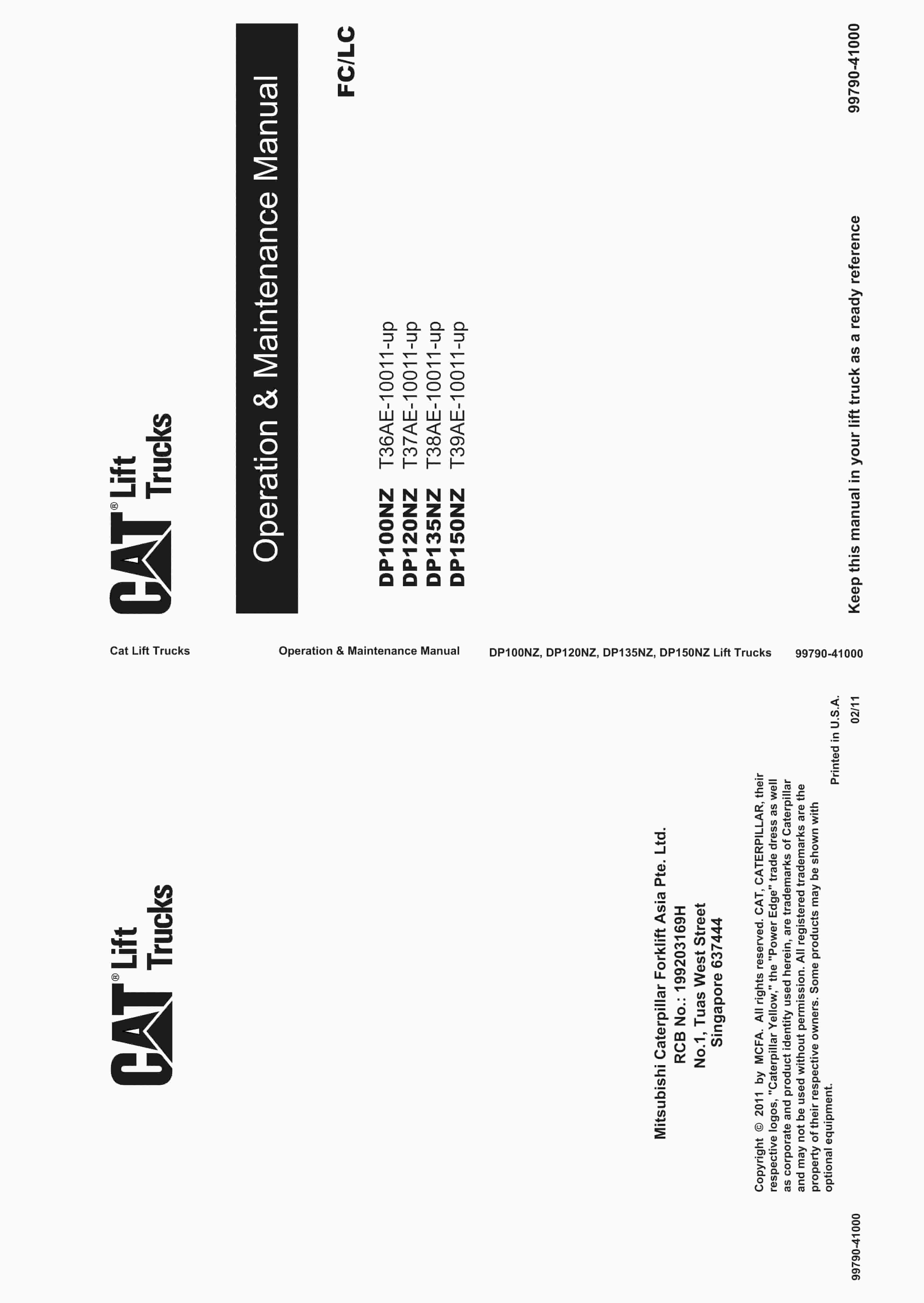 Caterpillar DP100NZ, DP120NZ, DP135NZ, DP150NZ Operation and Maintenance Manual 99790-41000