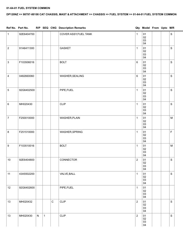 Alternative view of Caterpillar DP120NZ Parts Manual 98797-00100