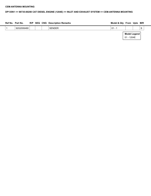 Alternative view of Caterpillar DP135N1 Parts Manual 98735-00200