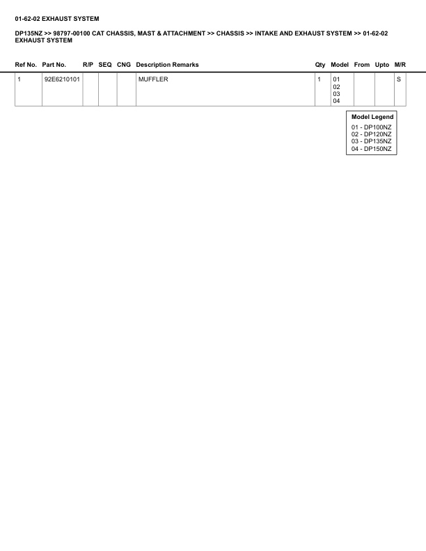 Alternative view of Caterpillar DP135NZ Parts Manual 98797-00100