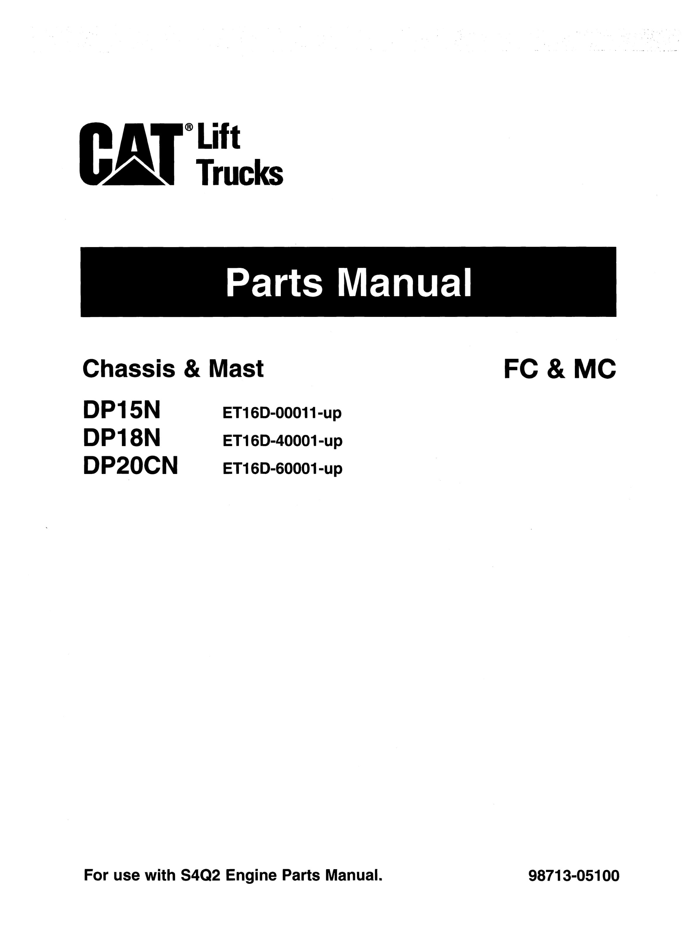 Caterpillar DP15N, DP18N, DP20CN Chassis and Mast Parts Manual 98713-05100