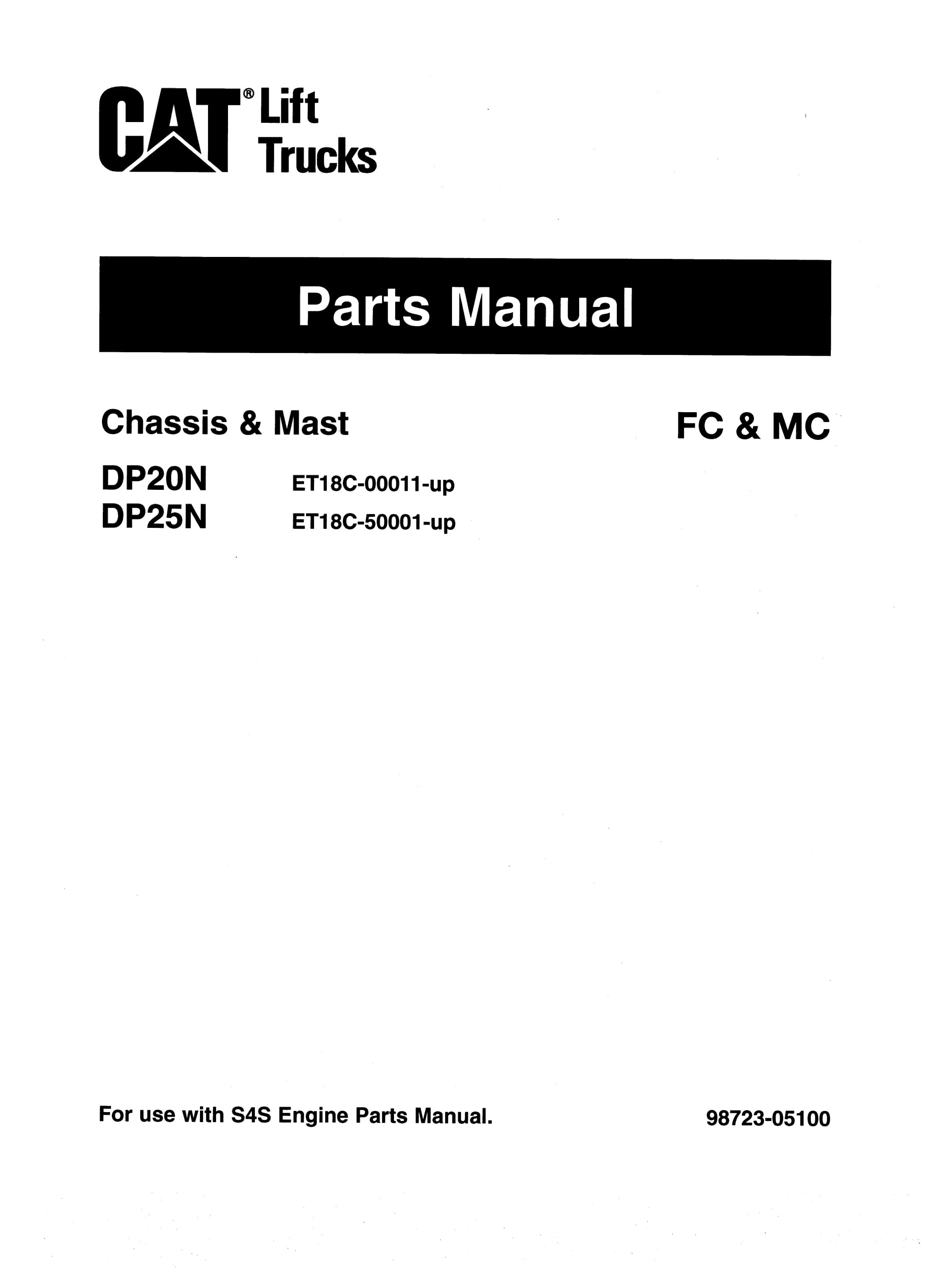 Caterpillar DP20N, DP25N Chassis and Mast Parts Manual 98723-05100