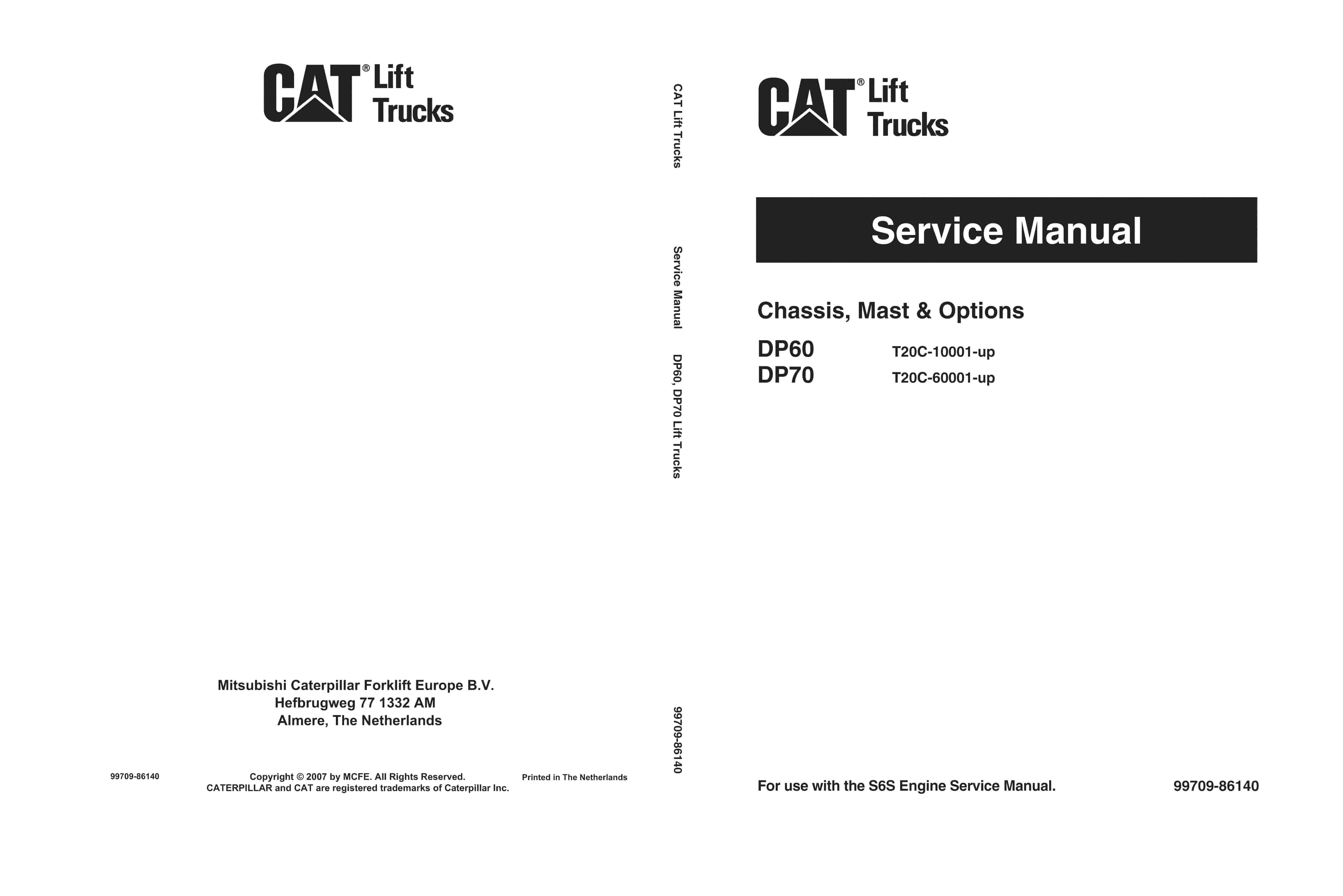 Caterpillar DP60, DP70 Chassis, Mast and Options Service Manual 99709-86140