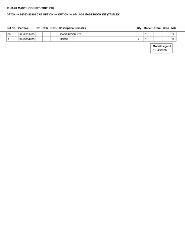 Alternative view of Caterpillar DP70N Parts Manual 98703-80300