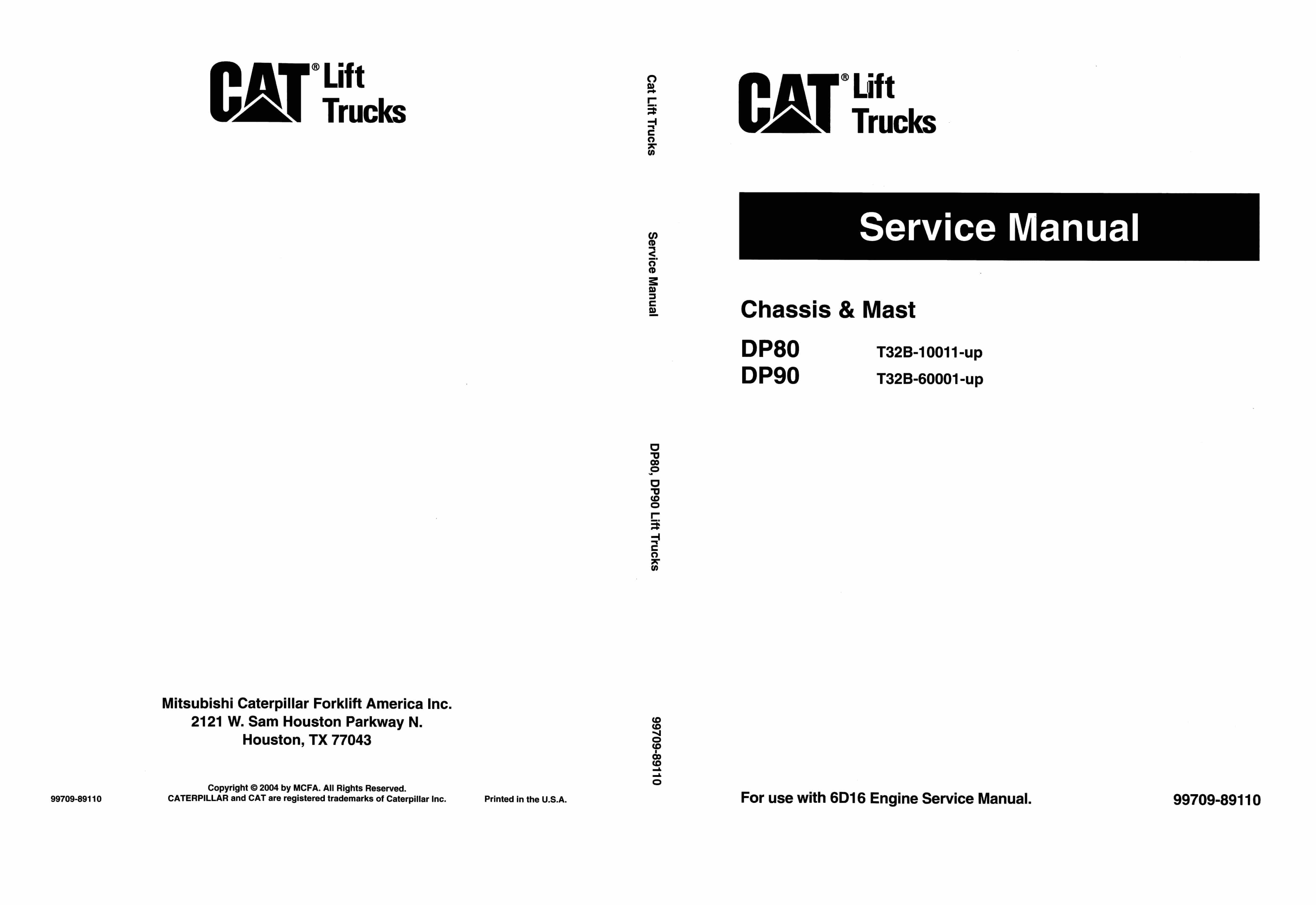 Caterpillar DP80, DP90 Chassis and Mast Service Manual 99709-89110
