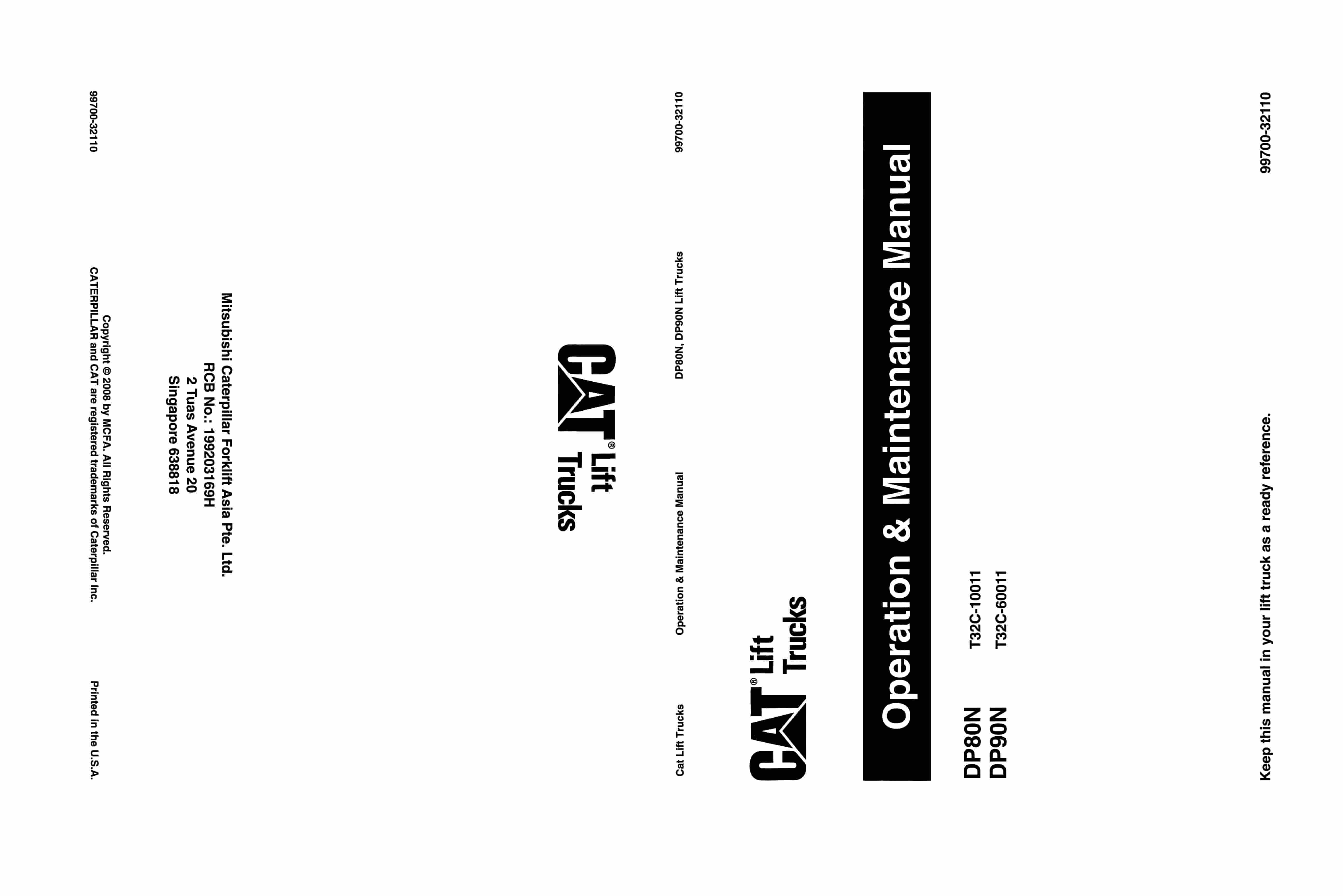 Caterpillar DP80N, DP90N Operation and Maintenance Manual 99700-32110