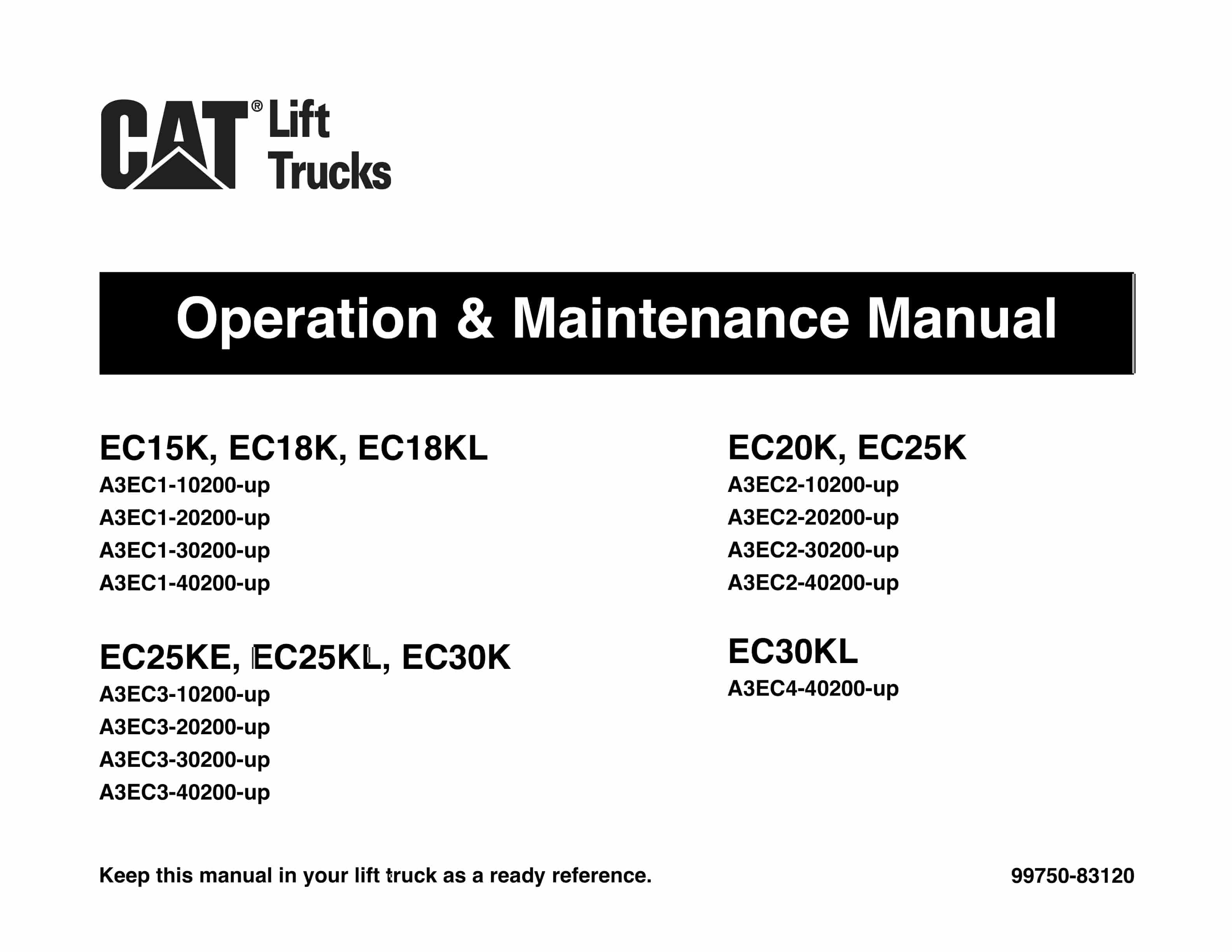 Caterpillar EC15K to EC30KL Operation and Maintenance Manual 99750-83120