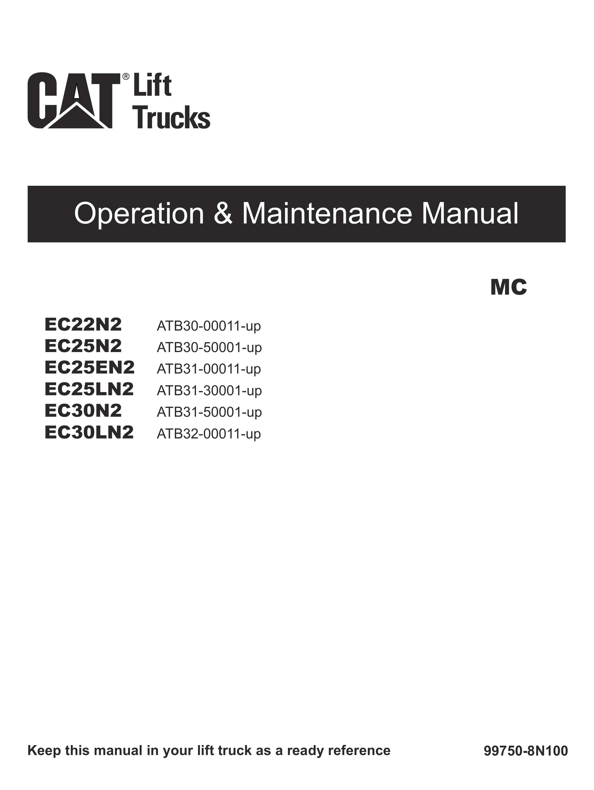 Caterpillar EC22N2 to EC30LN2 Operation and Maintenance Manual 99750-8N100