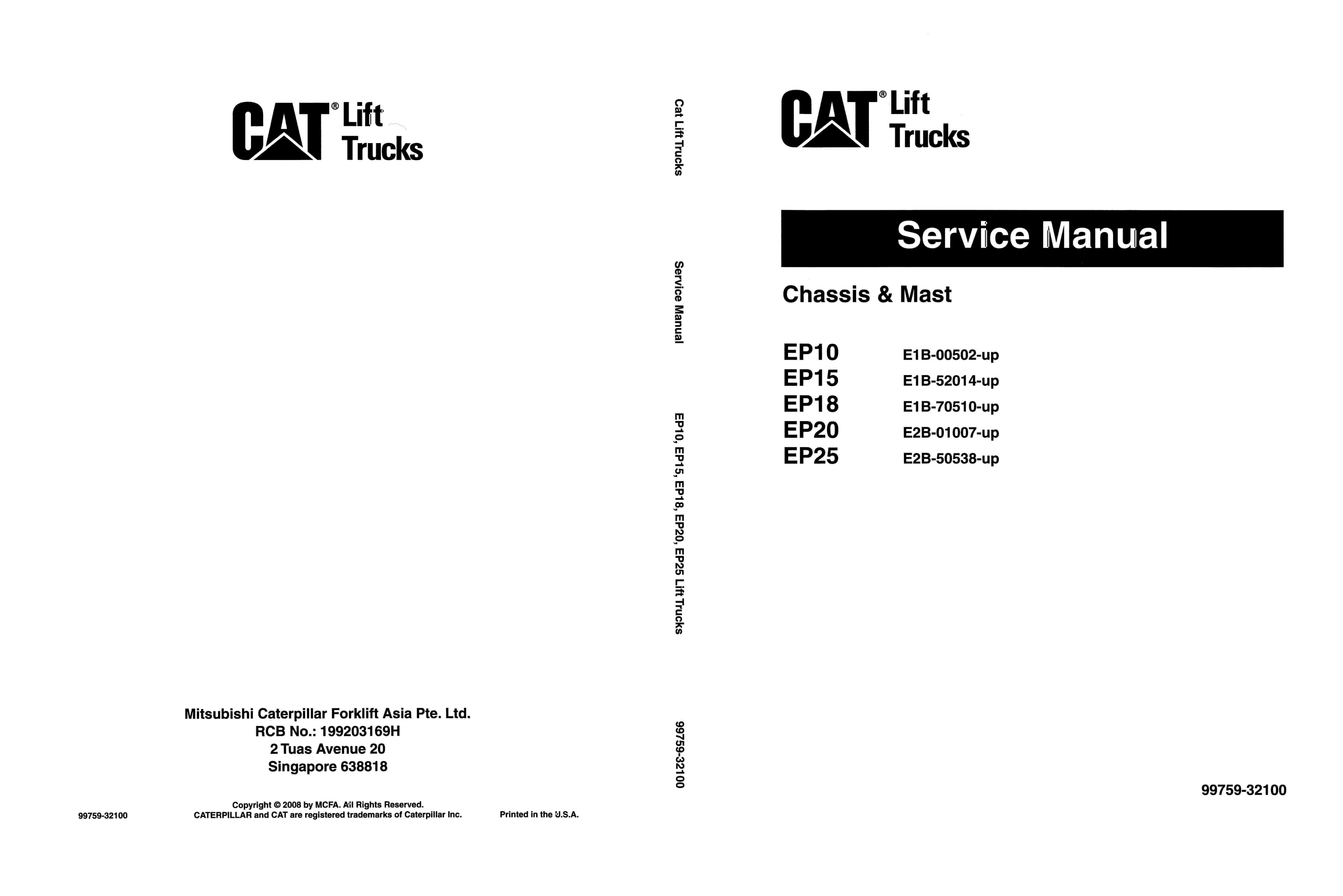 Caterpillar EP10 to EP25 Chassis and Mast Service Manual 99759-32100