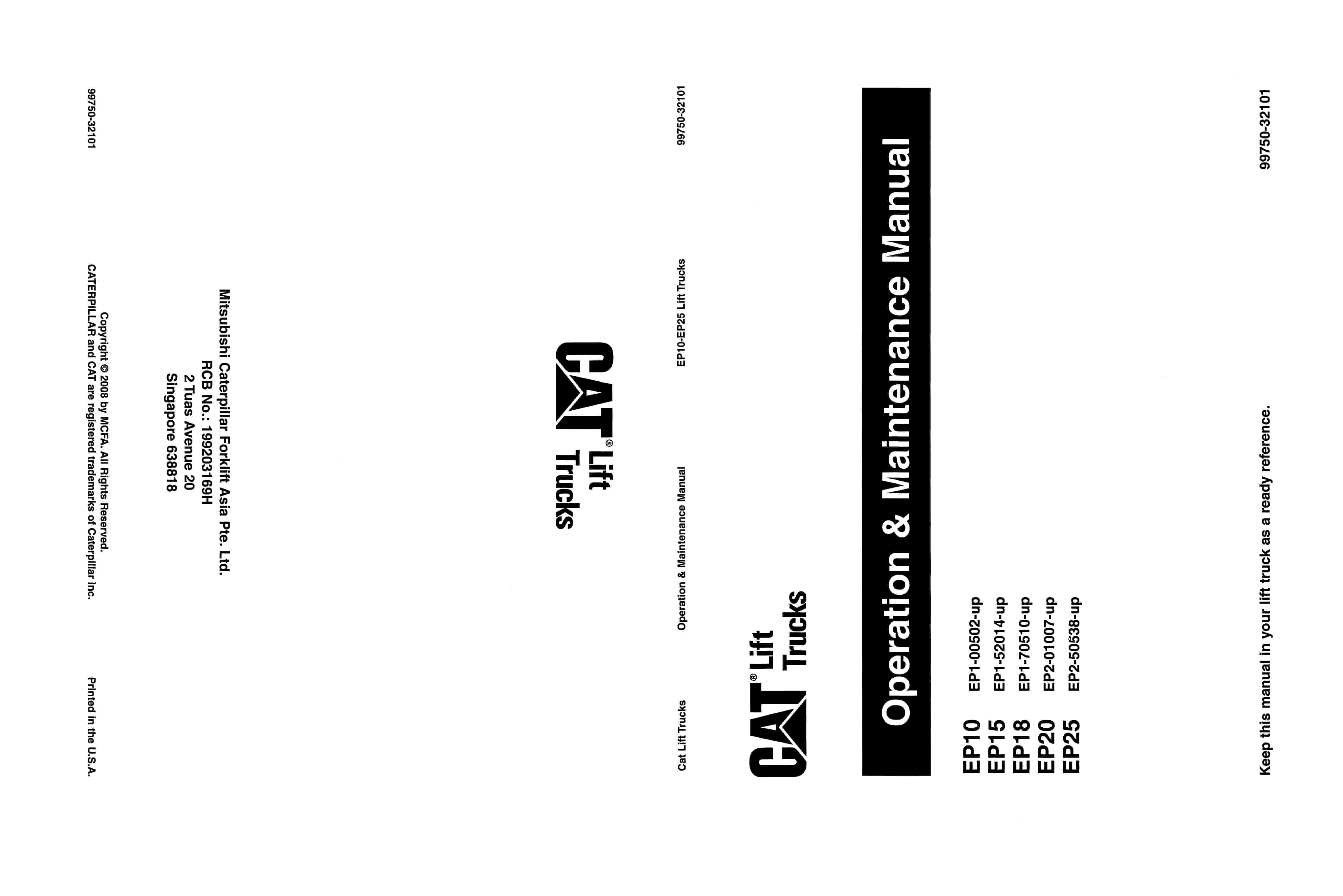Caterpillar EP10 to EP25 Operation and Maintenance Manual 99750-32101