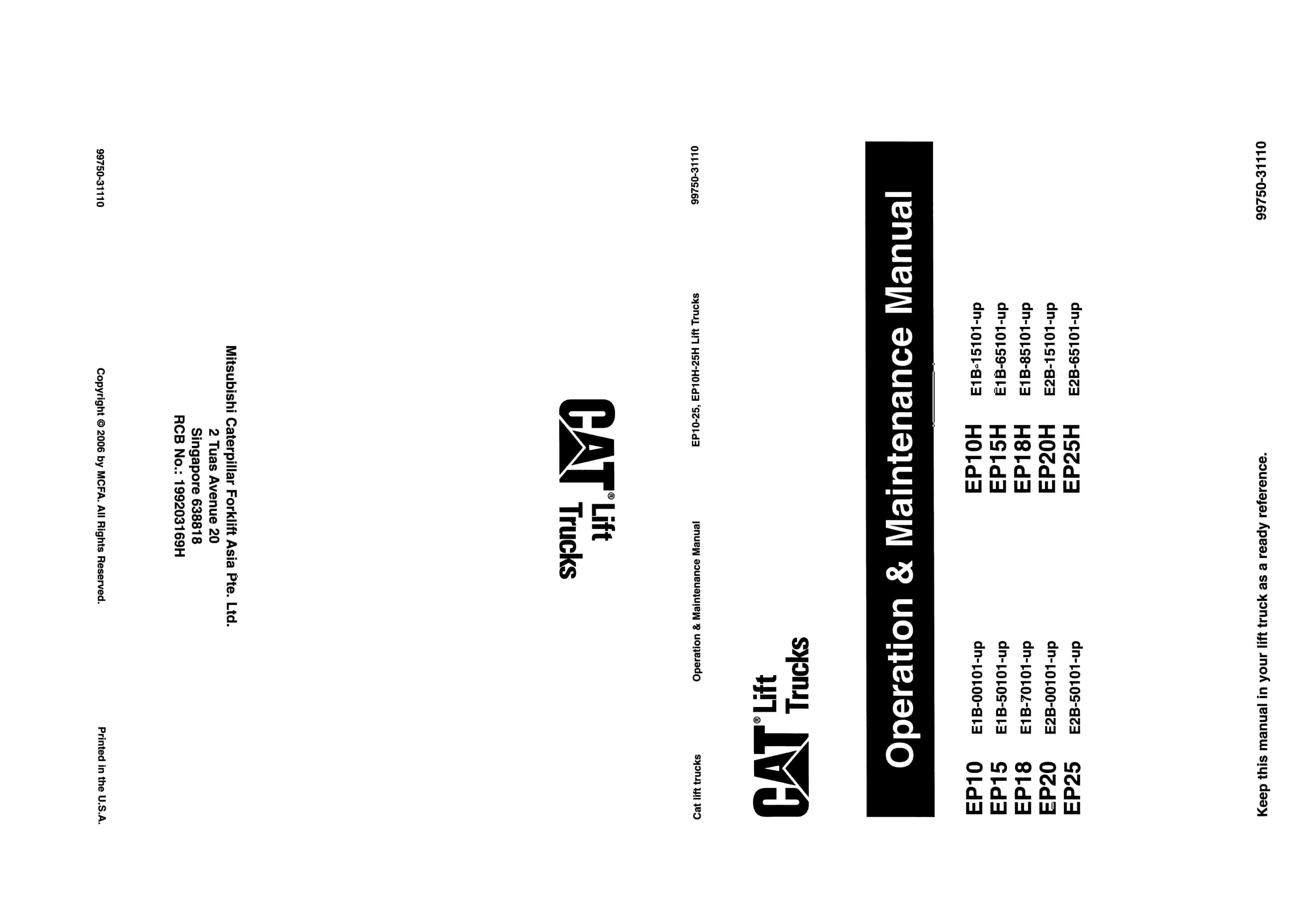 Caterpillar EP10 to EP25H Operation and Maintenance Manual 99750-31110