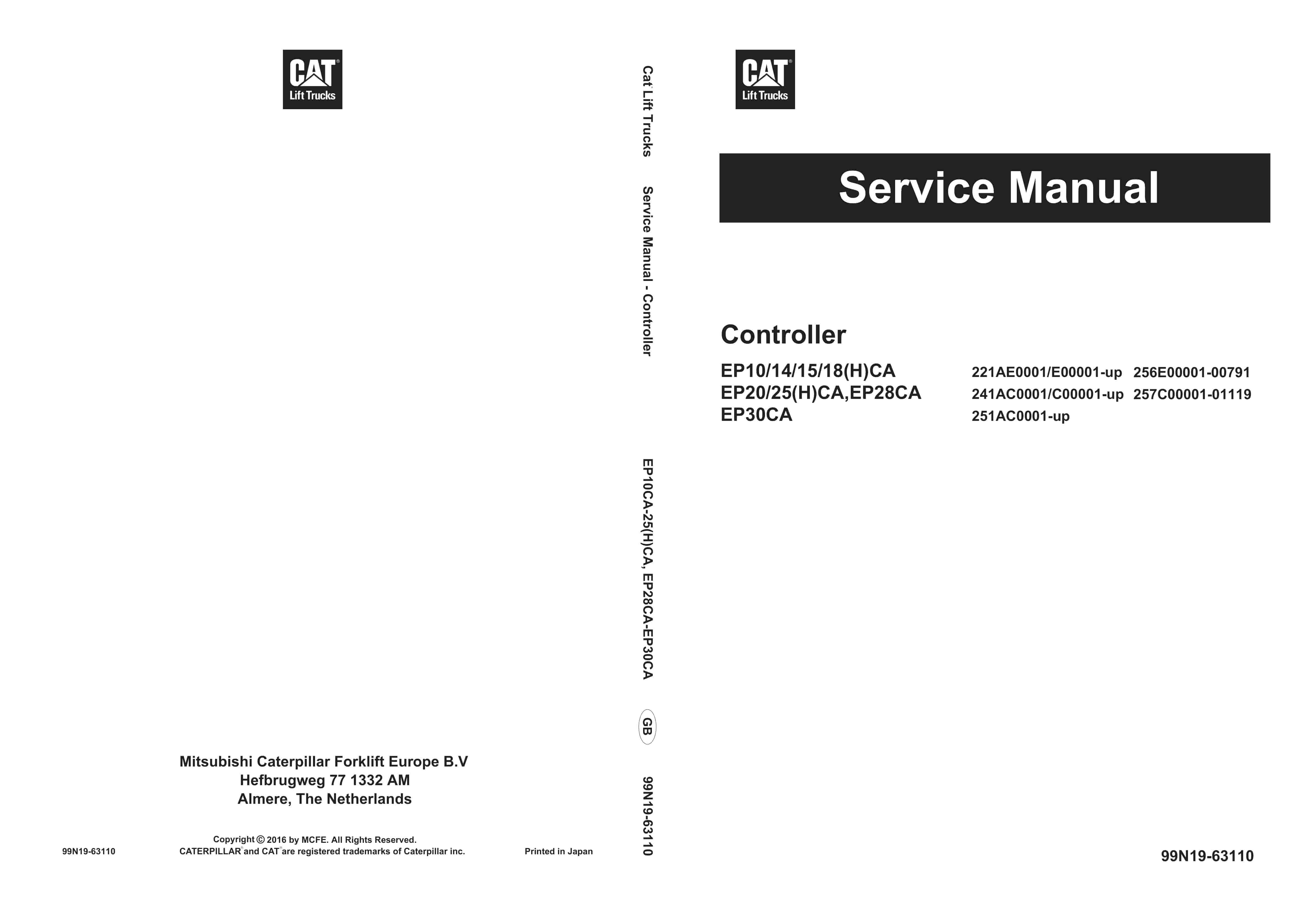 Caterpillar EP10(H)CA-25(H)CA, EP28CA-EP30CA Controller Service Manual 99N19-63110
