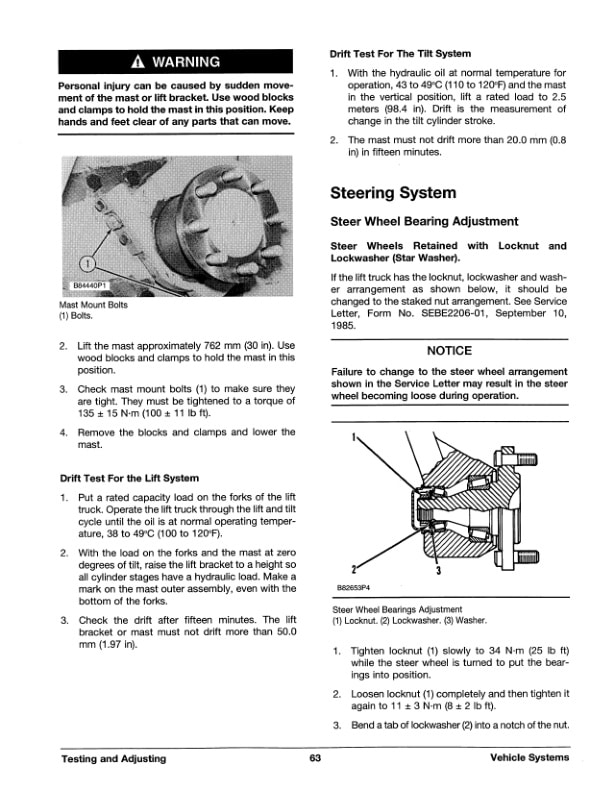 Caterpillar EP13T, EP15T, EP18T Lift Trucks Specifications Systems Operation Testing and Adjusting SENB8564-4